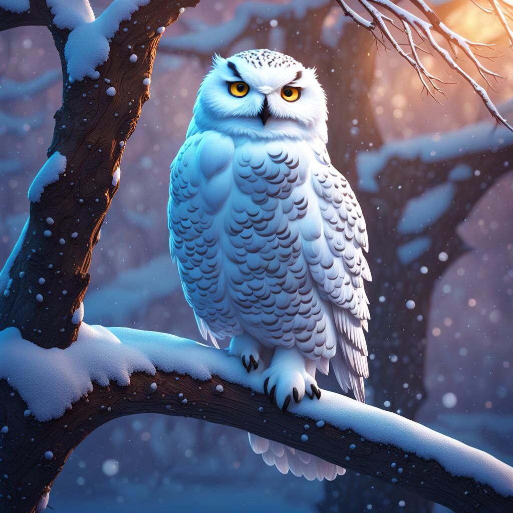 Snowy Owl in Winter Wonderland: 3D Digital Art
