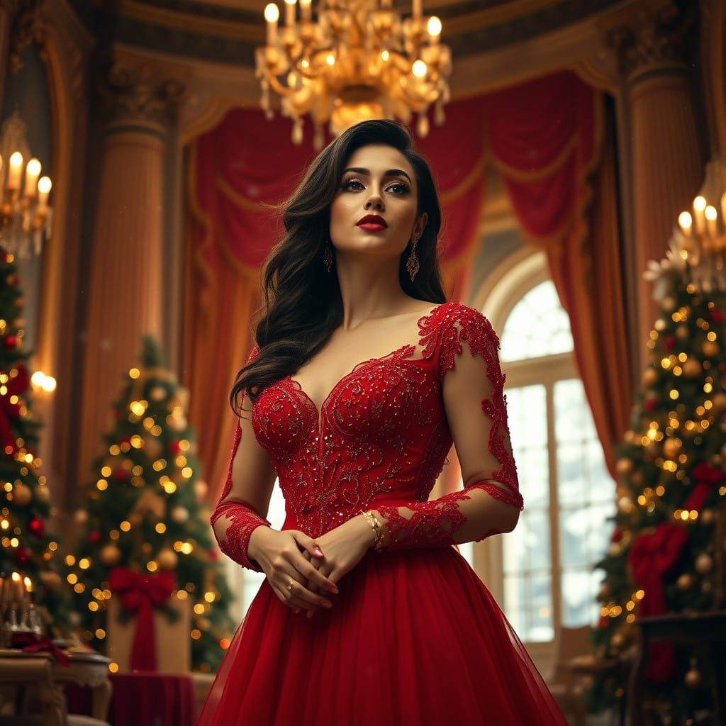 Elegant Christmas Goddess in Luxurious Holiday Setting