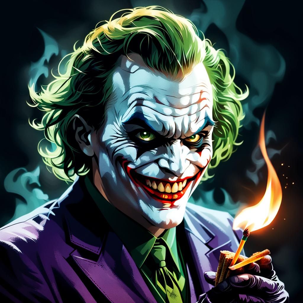Joker Silhouette with Match in Double Exposure Collage