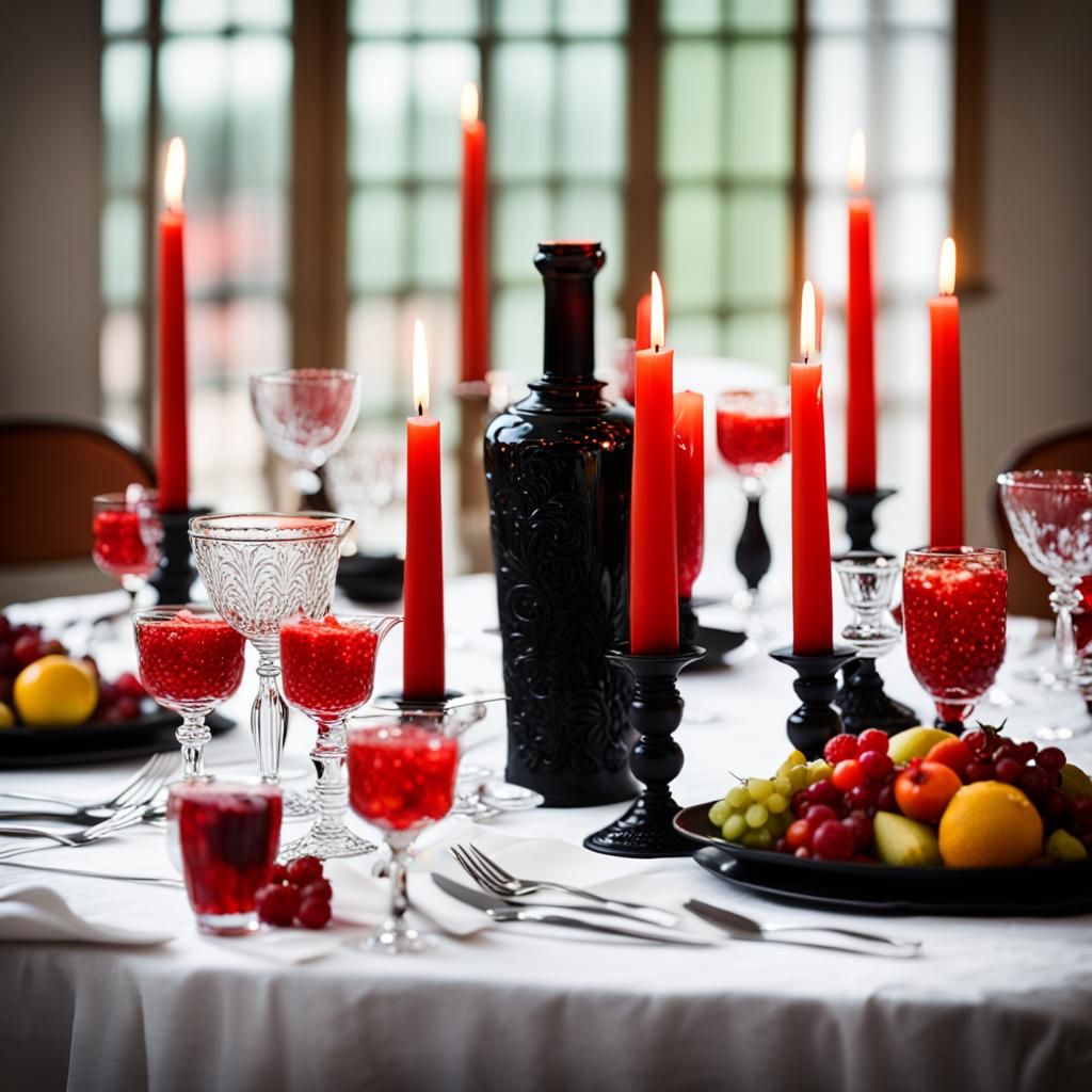 Banquet Table with Red and Crystal Accents