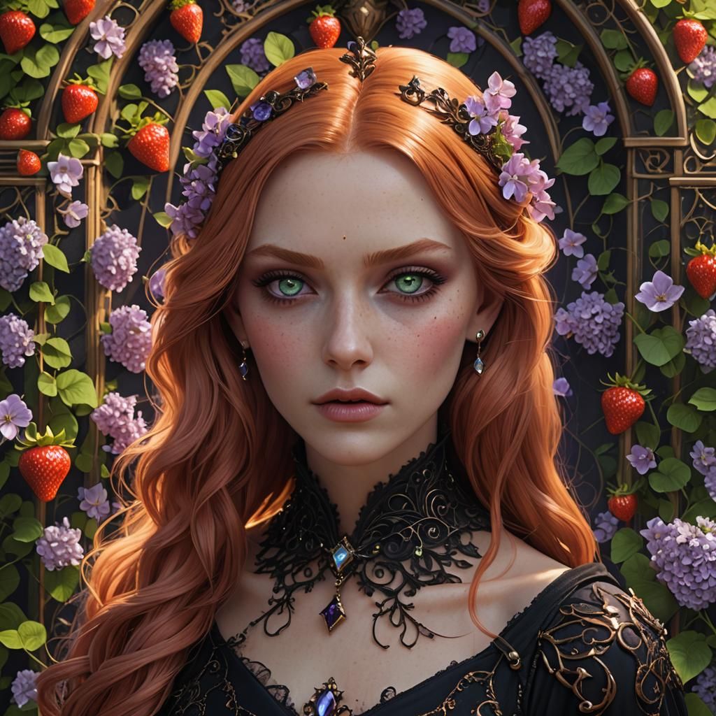 Gothic Young Woman with Diamonds: Digital Art