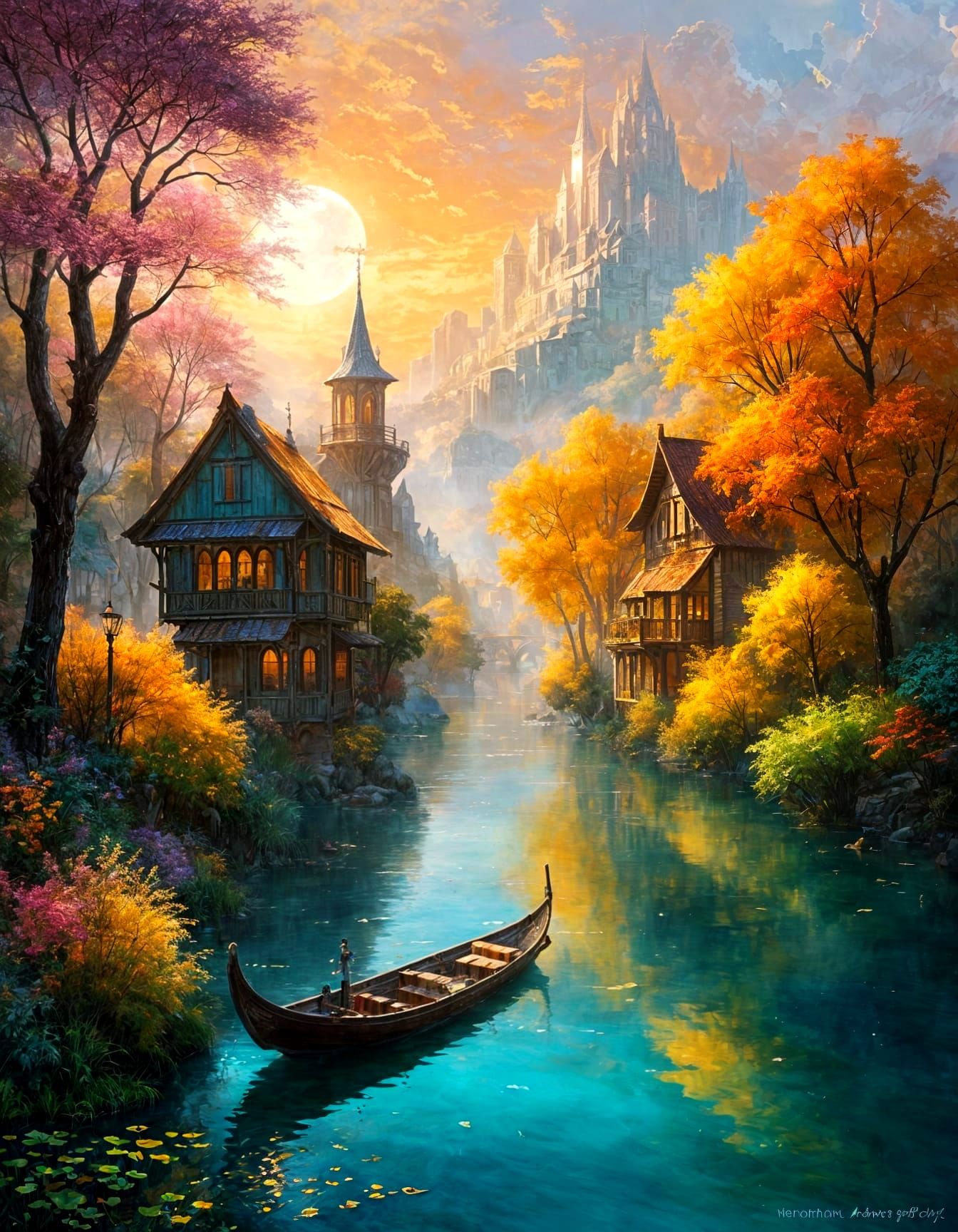 Fantasy Riverside City at Sunset