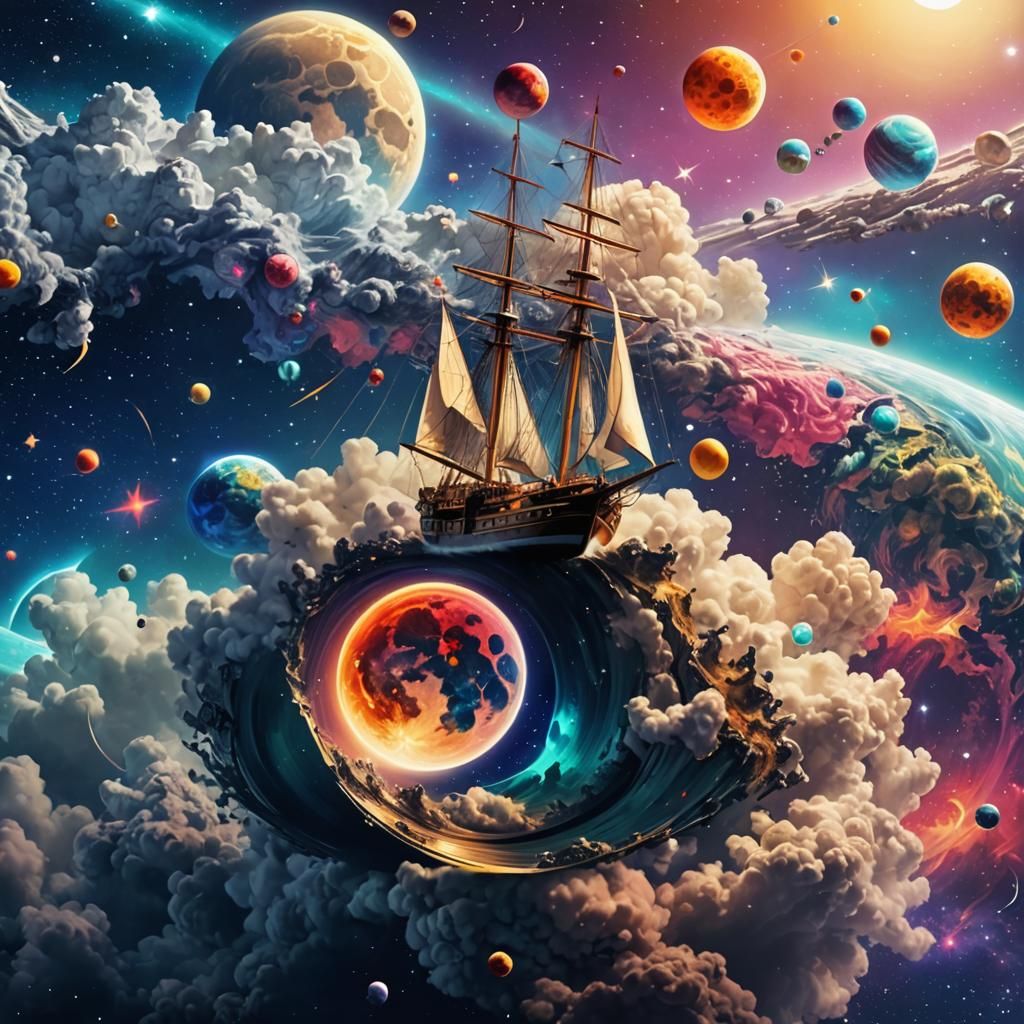 Pop Art Explosion: Stars, Planets and Sailing Boat