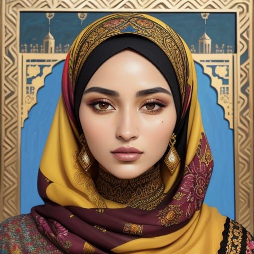 Stunning Portrait of Arabic Woman in Floral Hijab