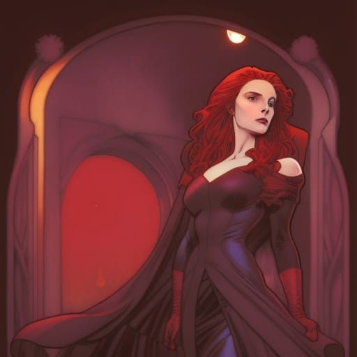 Scarlet Witch Comic Art Portrait in Anime Style