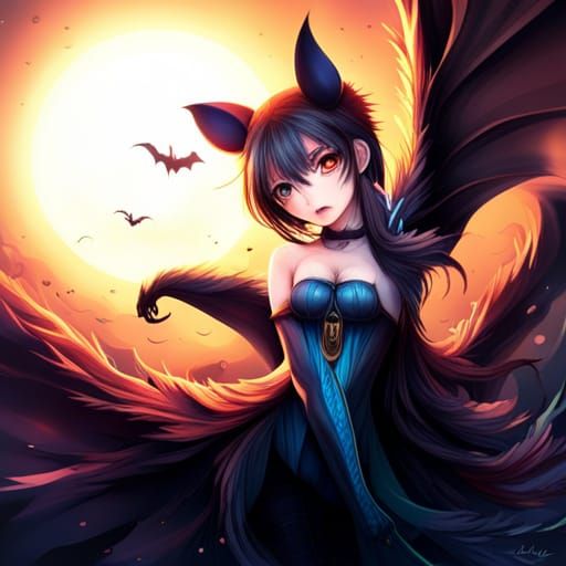 Kawaii Bat in Anime Style with Intricate Details