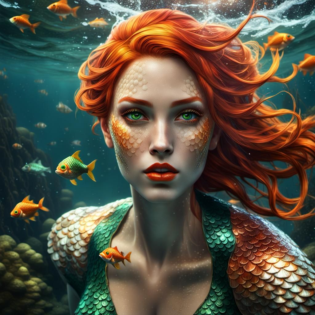 Dazzling Fish Girl Swimming in the Sea