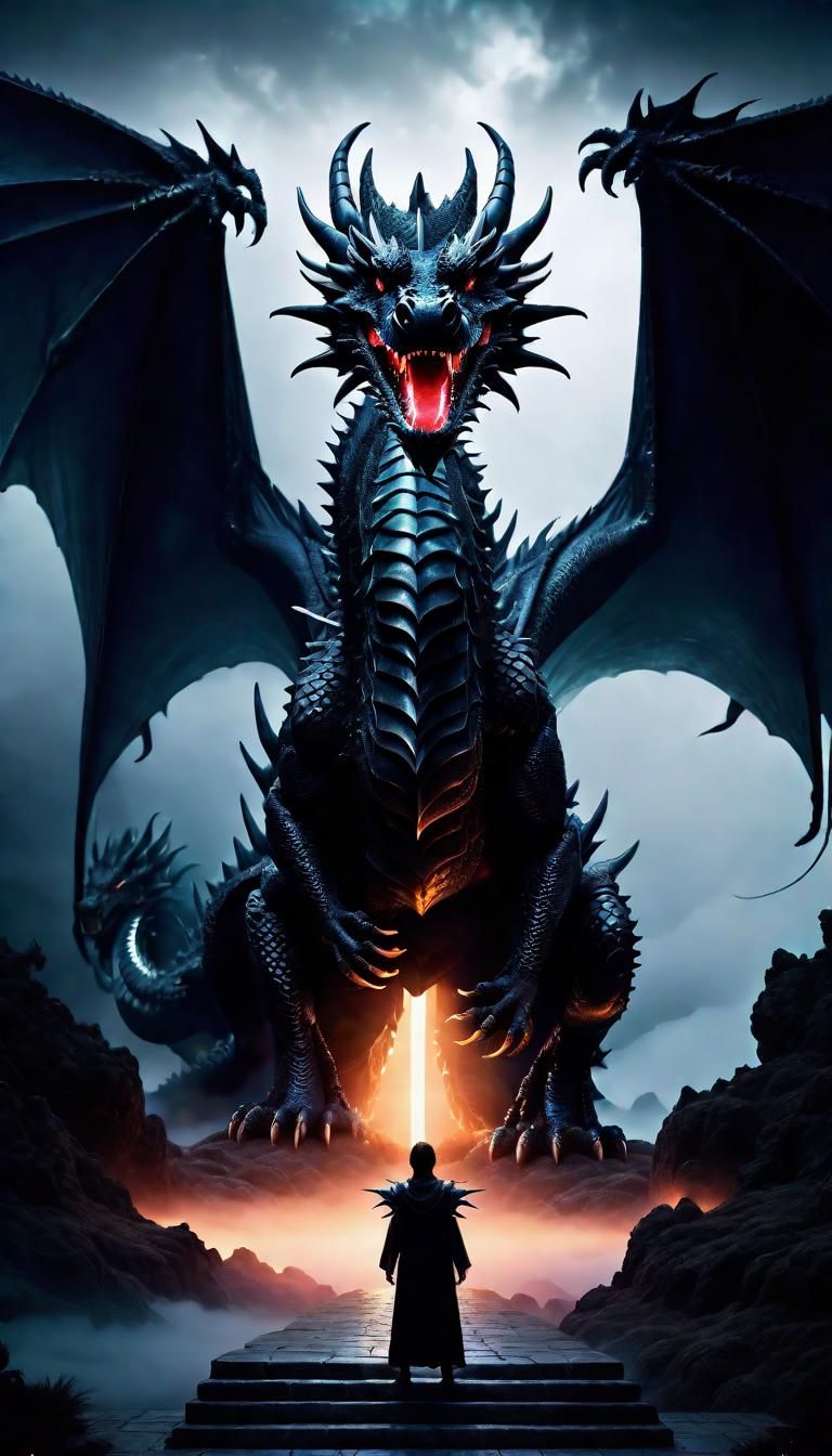 Ethereal Black Dragon Portal Gateway in Dark Fantasy Style