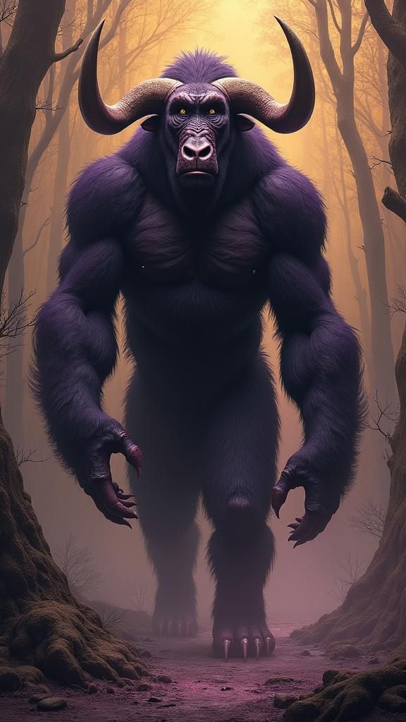 Yak-Gorilla Hybrid in Dark Fantasy Style