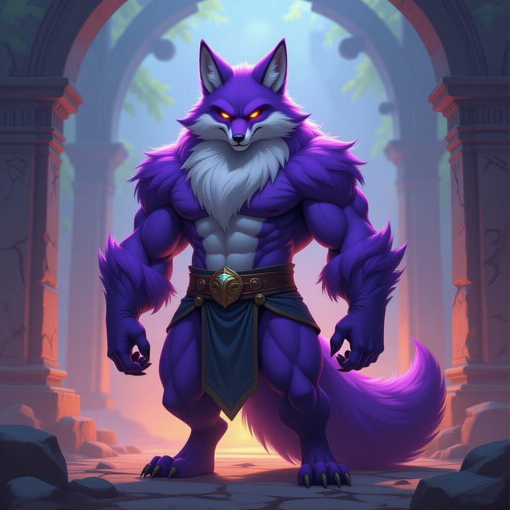 Colossal Purple Fox in Epic Fantasy Digital Painting