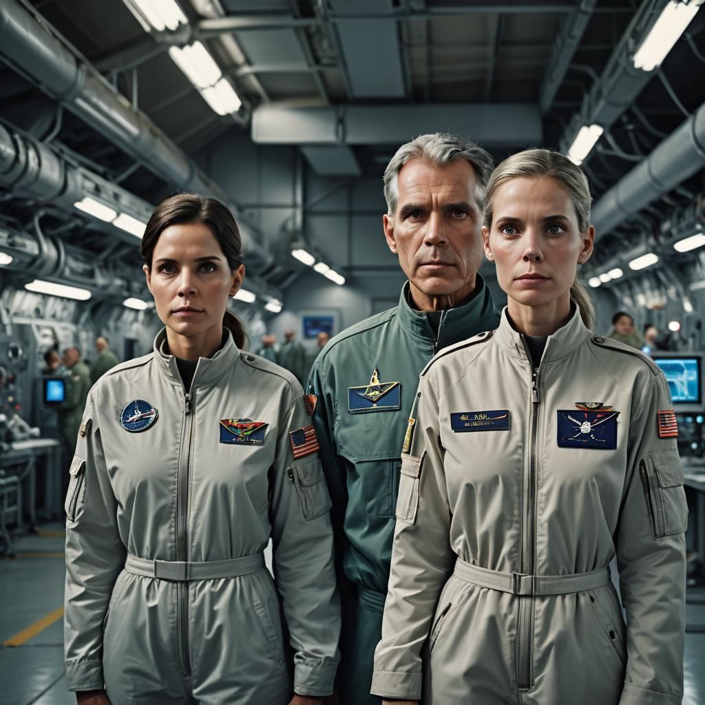 Ethereal Extraterrestrials in Hangar: Cinematic Portrait