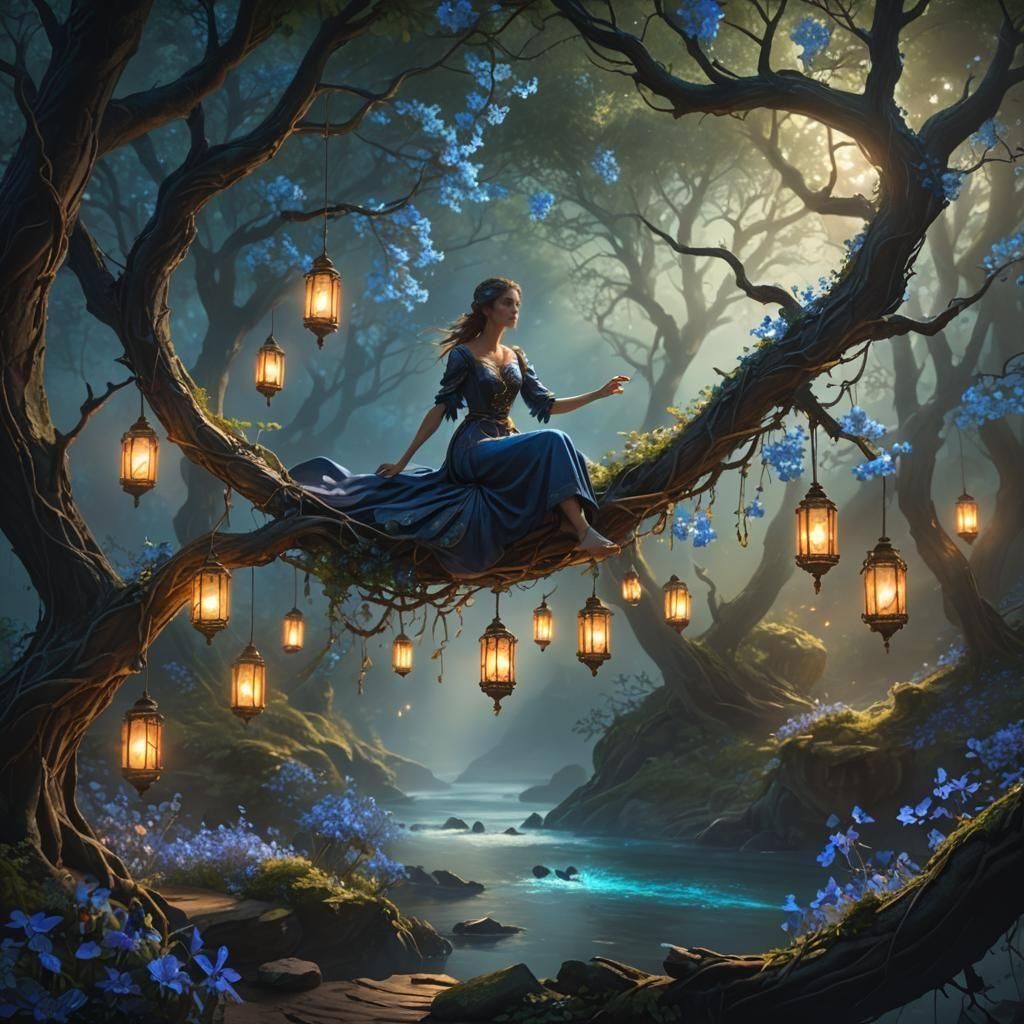 Swing in a Forest with Sparkling River