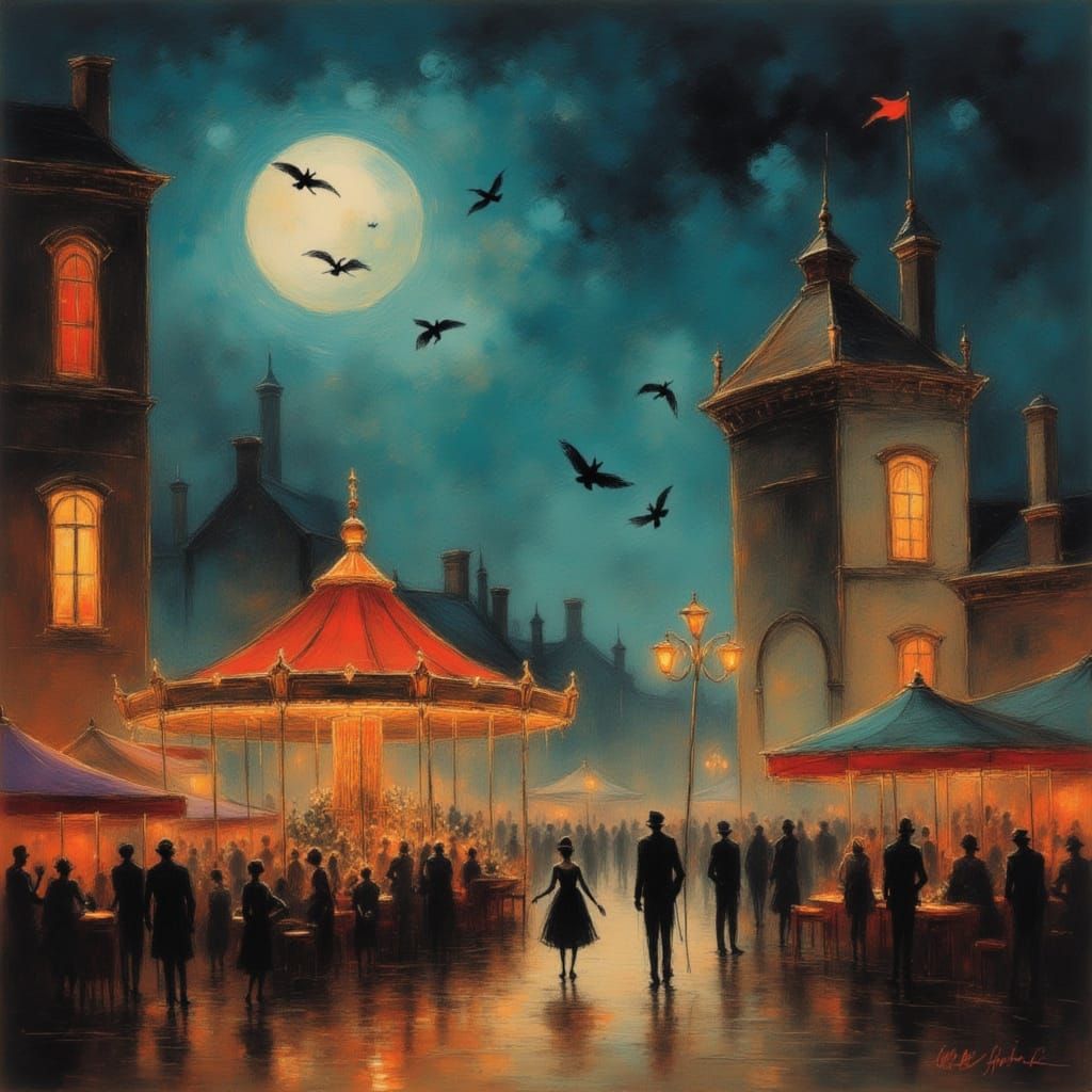 Eerie Haunted Funfair at Night