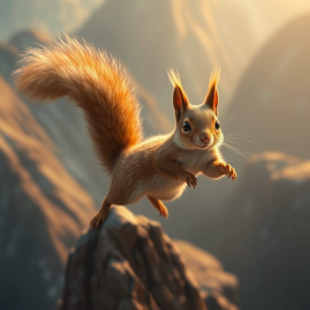 Surreal Digital Masterpiece of Squirrel BASE Jumping