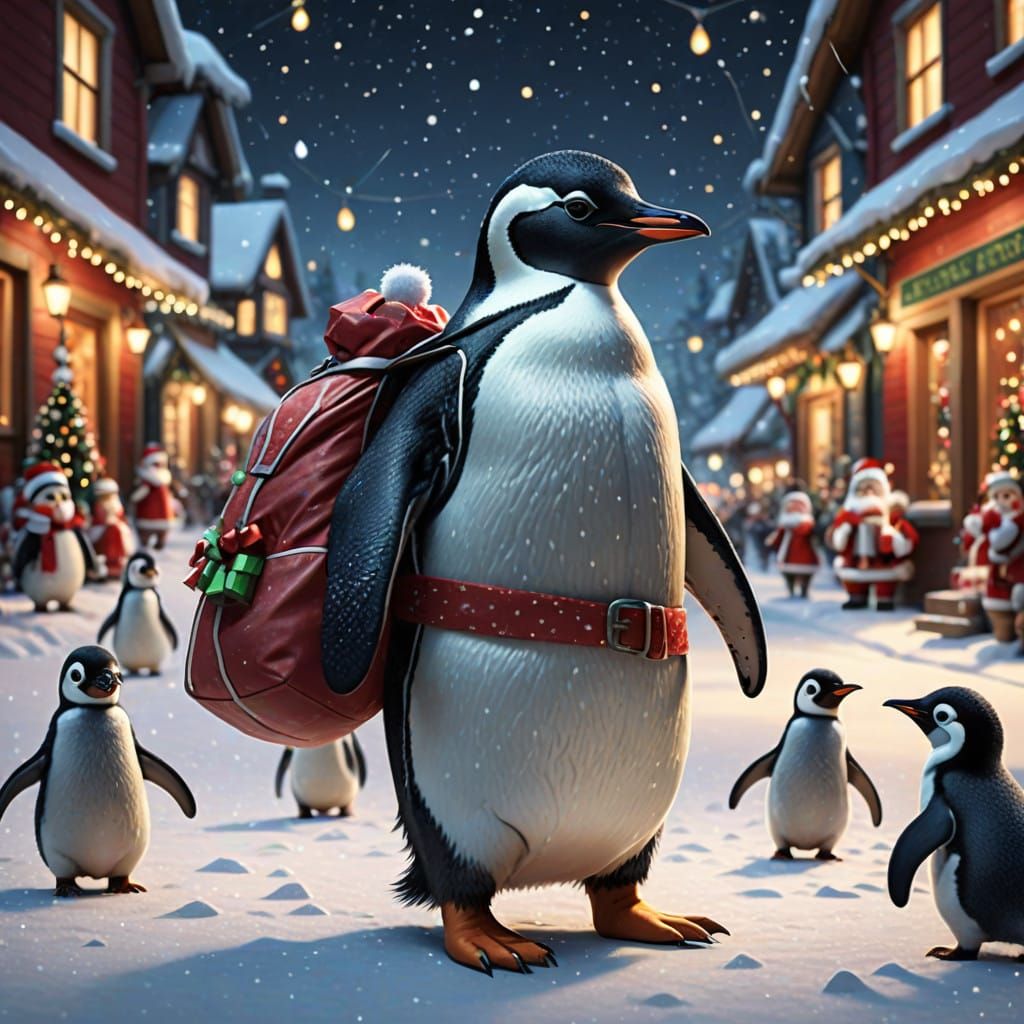 Penguins Celebrate Christmas in Joyful Winter Wonderland