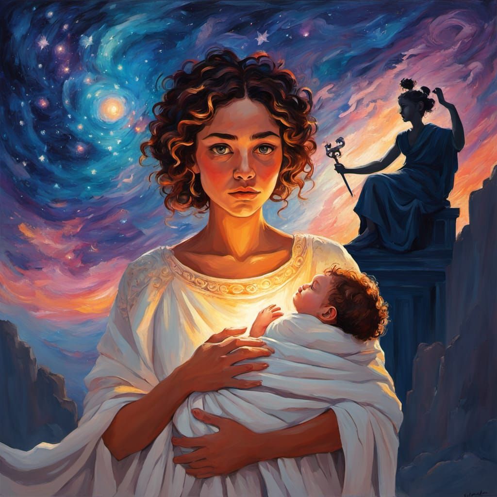 Fleeing Mother with Baby in Expressionist Style