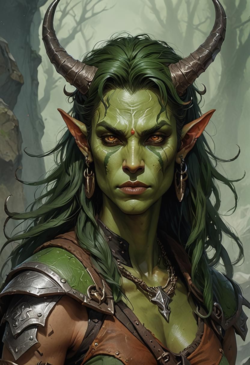 Androgynous Green Tiefling Barbarian Warrior