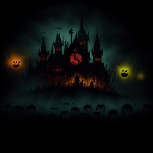 Dark Surreal Carnival with Monsters in Tim Burton Style