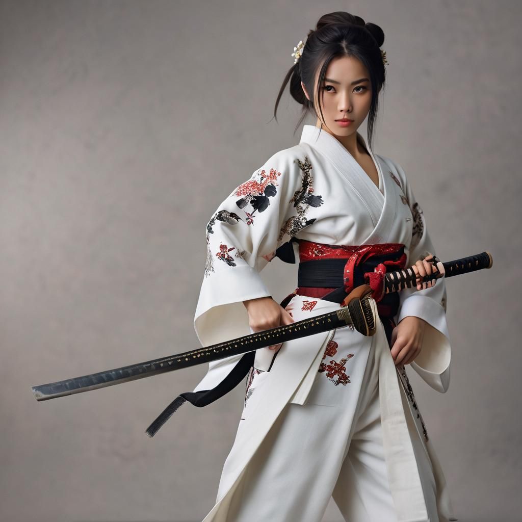 Beautiful Samurai Woman with Katana Sword