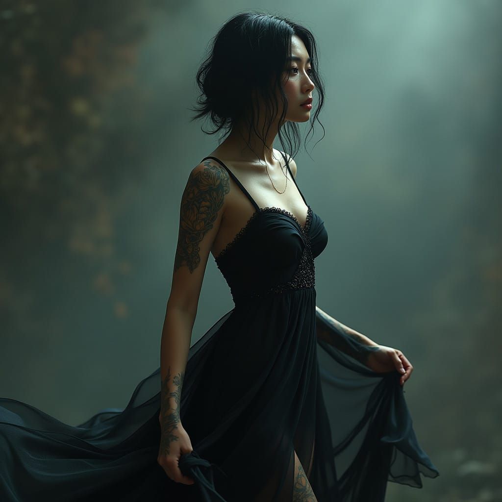 Transcendent Asian Ravengirl in Mystical Gothic Splendor