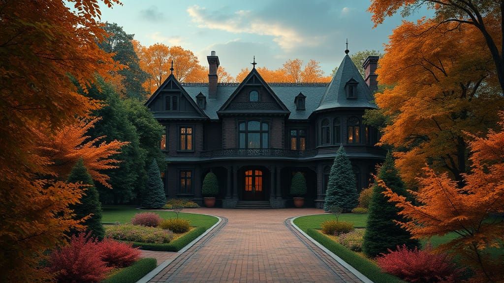 Victorian Mansion in Vibrant, Dreamlike Landscape