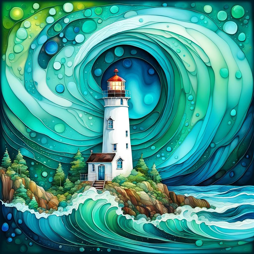 LIGHTHOUSE IN BLUE & GREEN #7