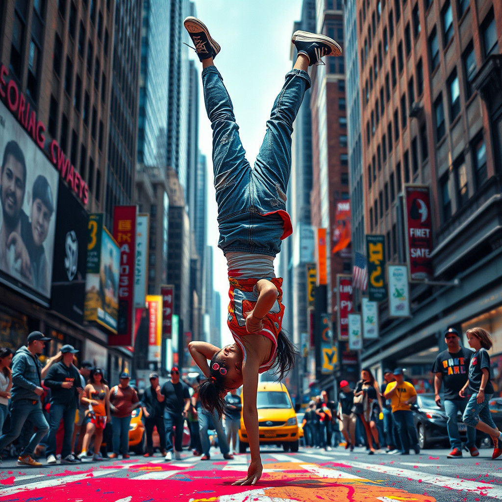 Girl's Handstand in New York, Street Art Style