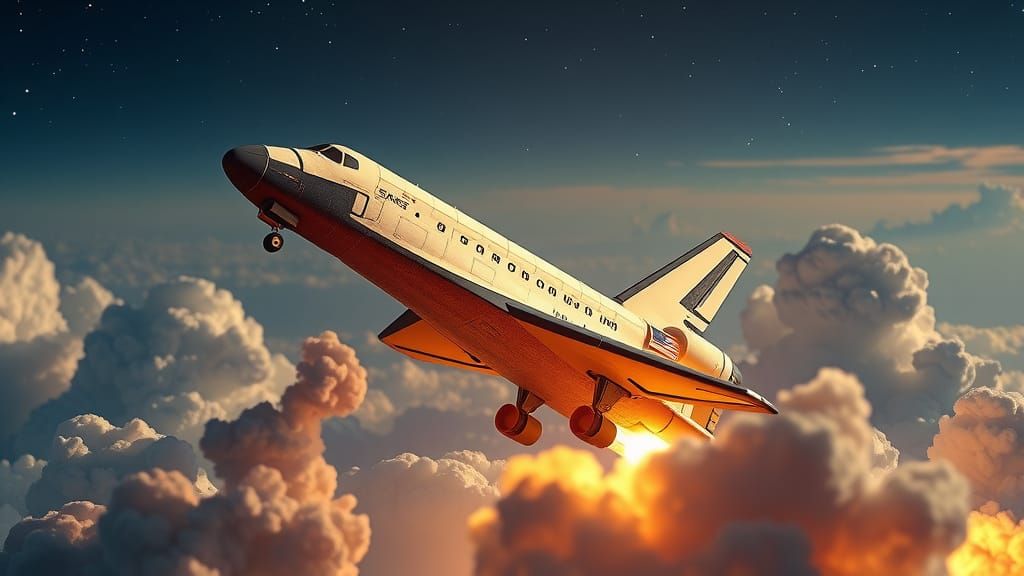 Challenger Launch: Hyper-Stylized Cardboard Cutout Art