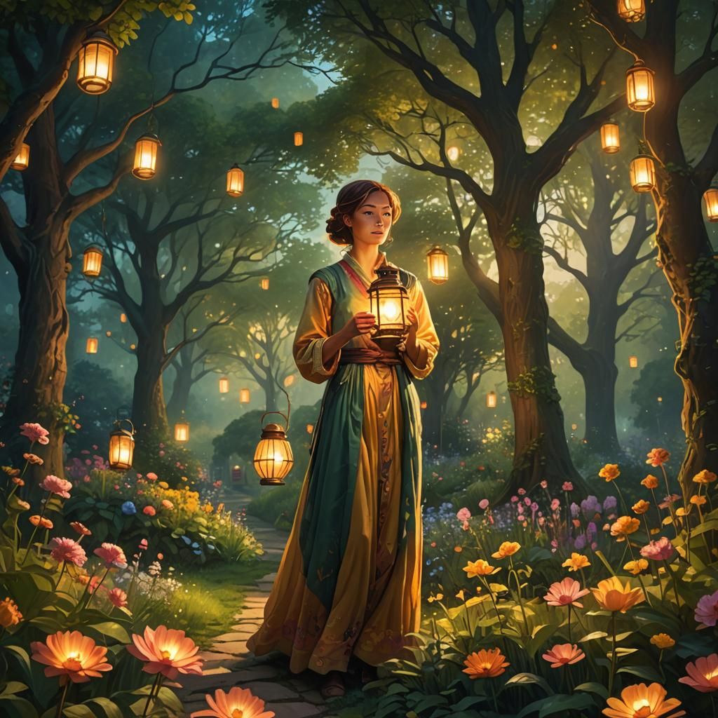 Luminous Garden Concept Art in Golden Hour