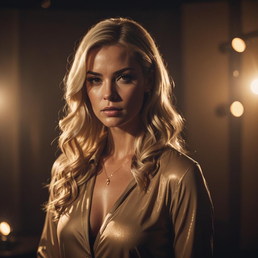 Blonde Model in Dimly Lit Studio, Film Photography