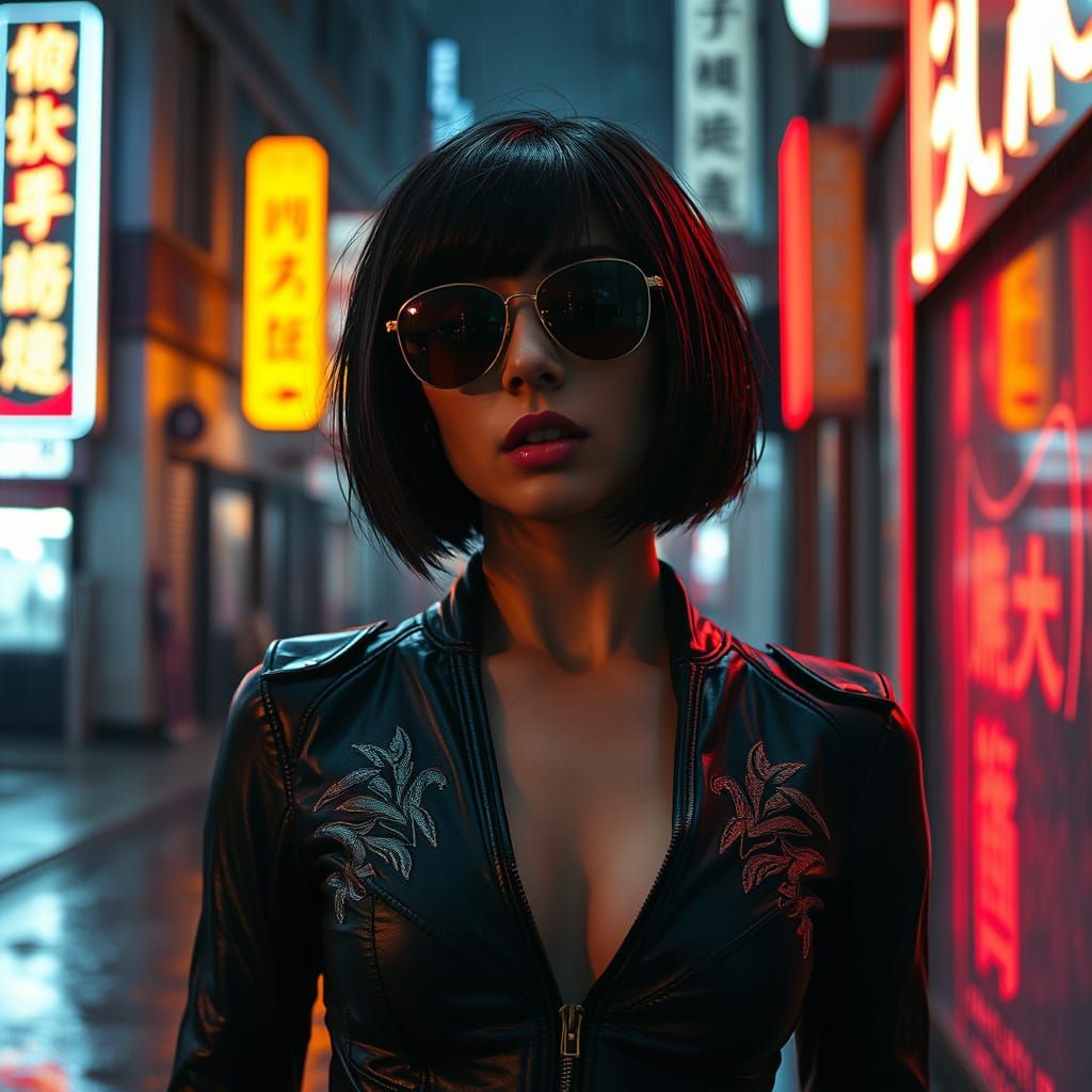 Cyberpunk Woman in Neon Alley