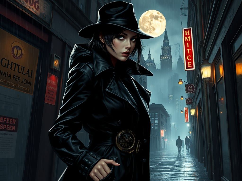 Noir Detective in Surreal Cityscape