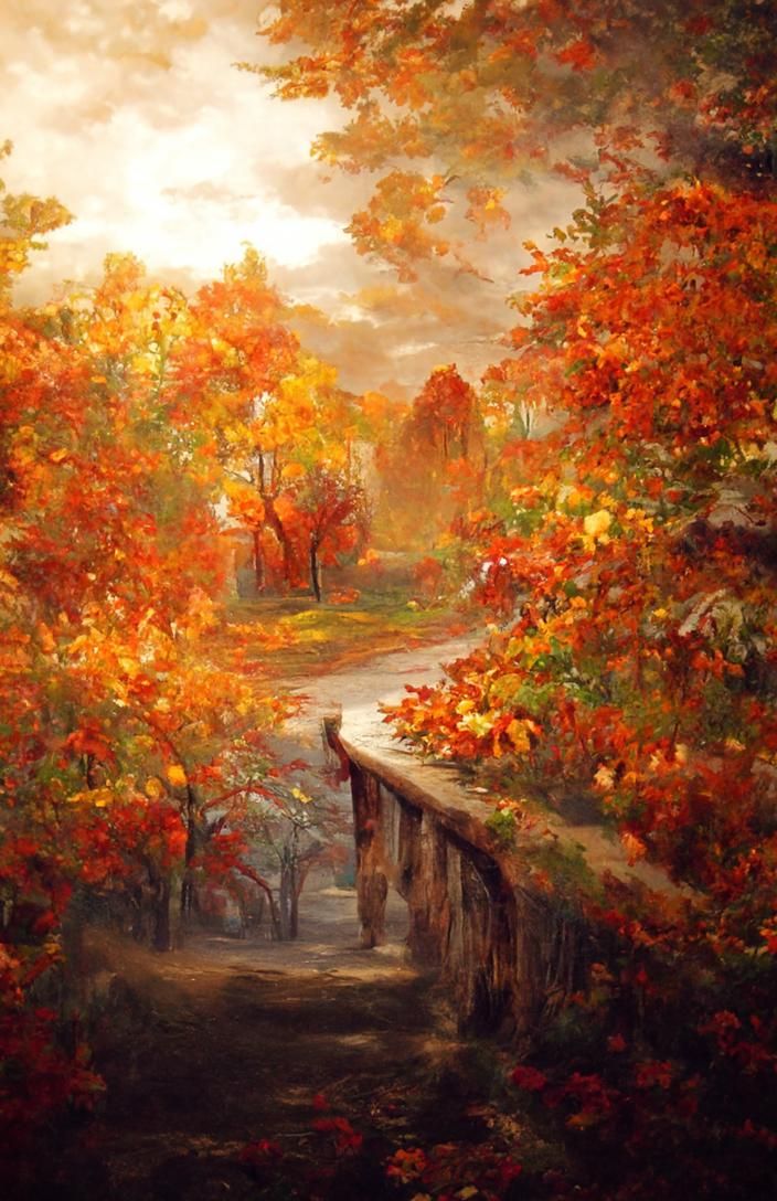 Autumn Park Pathway in Art Nouveau Style