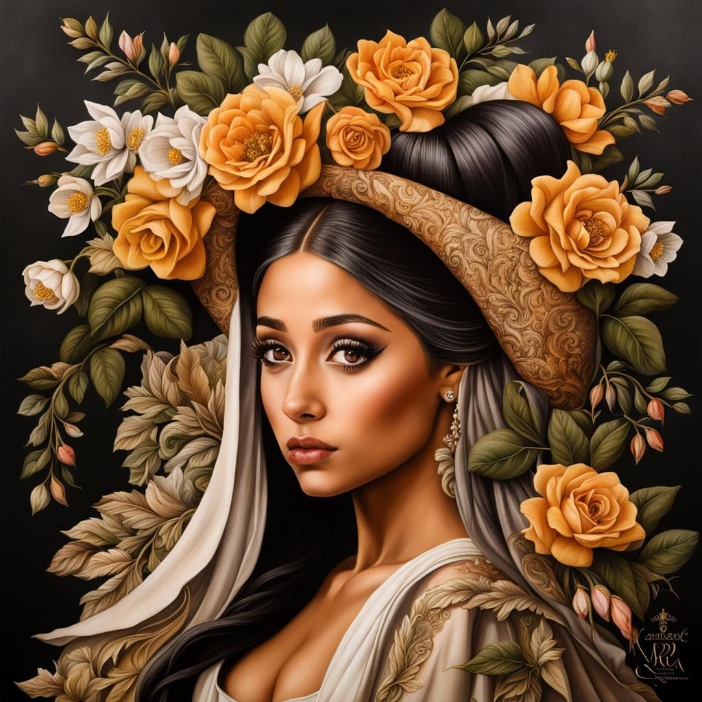 Renaissance Portrait of Woman with Flower Crown