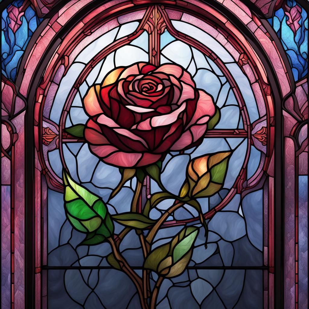Detailed Stained Glass Rose: Fantasy Art