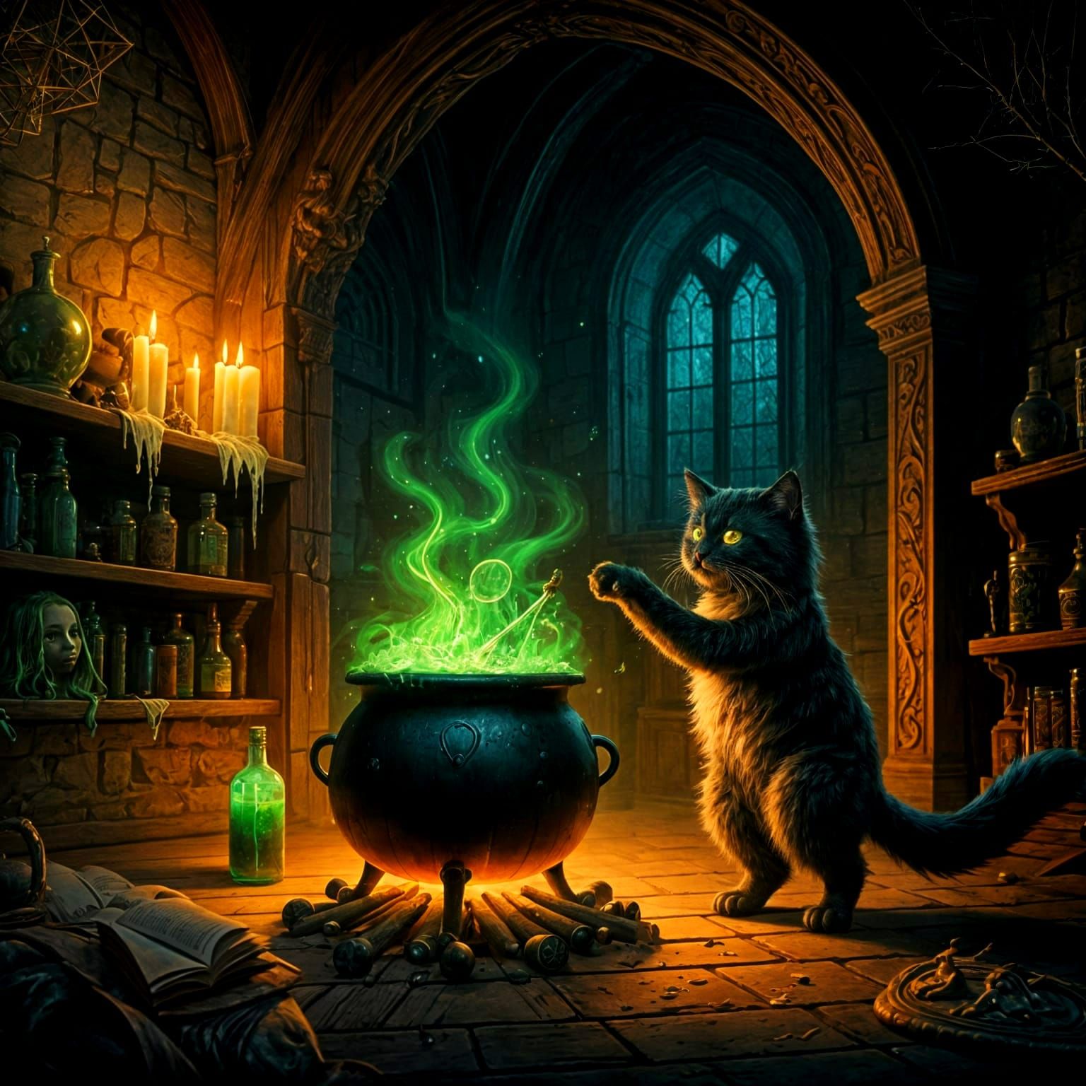 Surreal Witch's Lair in Dark Artistic Style