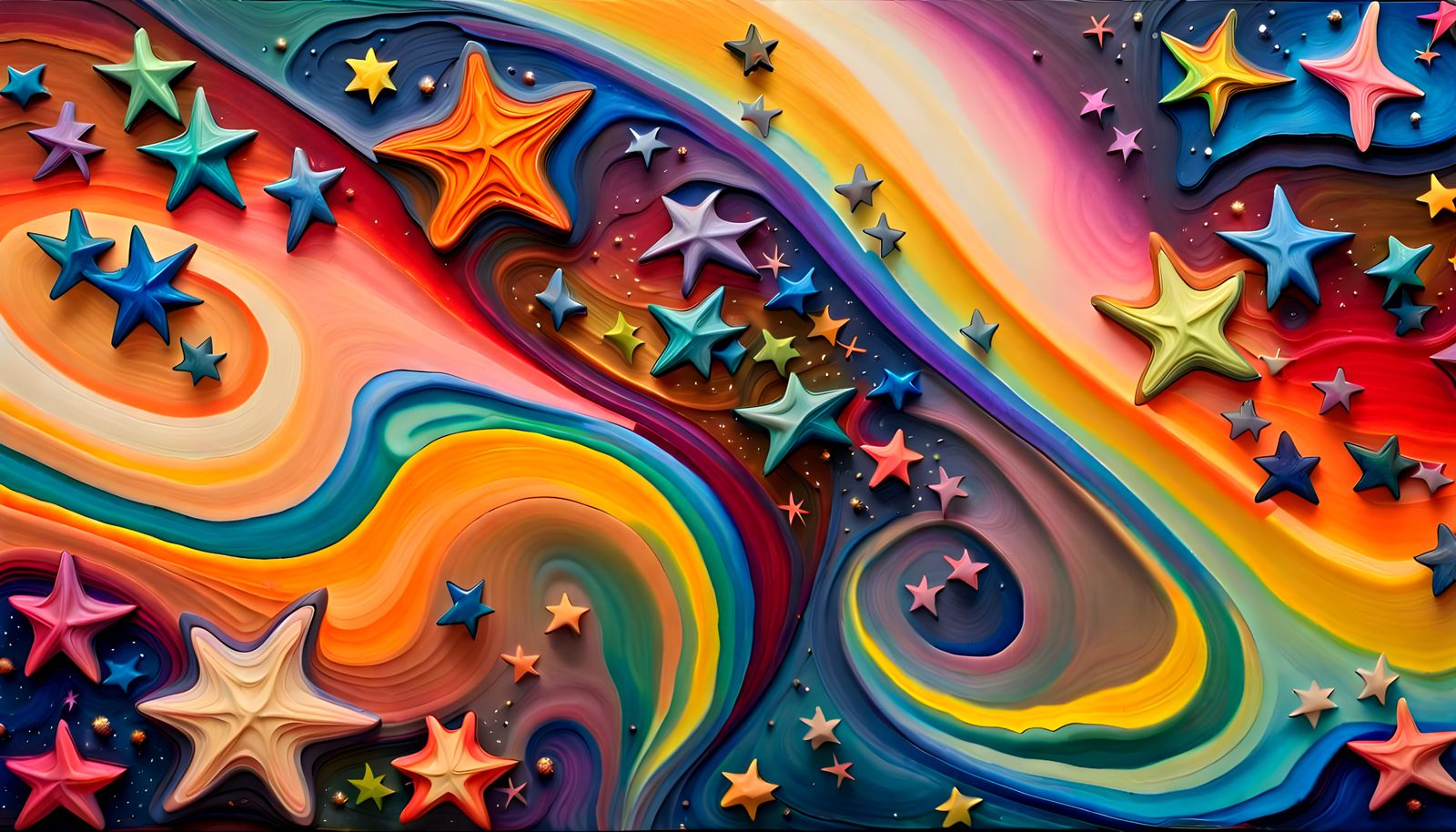 Swirling Stars in Impasto Rainbow-Oil Painting Style