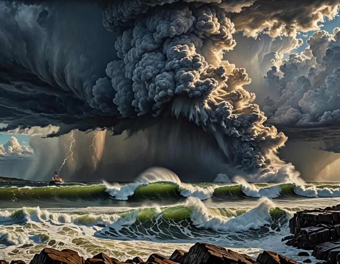 Raging Hurricane Painting in Realism Style