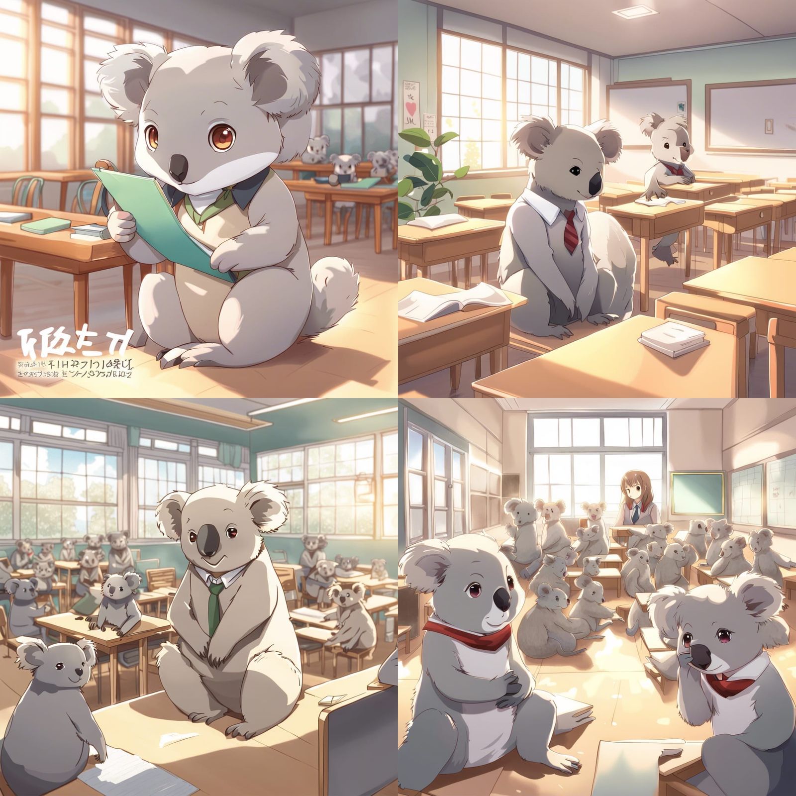 Koalas in Classroom Taught by Kangaroo in Anime Style