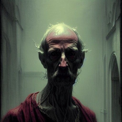 Sorrowful Old Man Portrait in Synthwave Neon Style