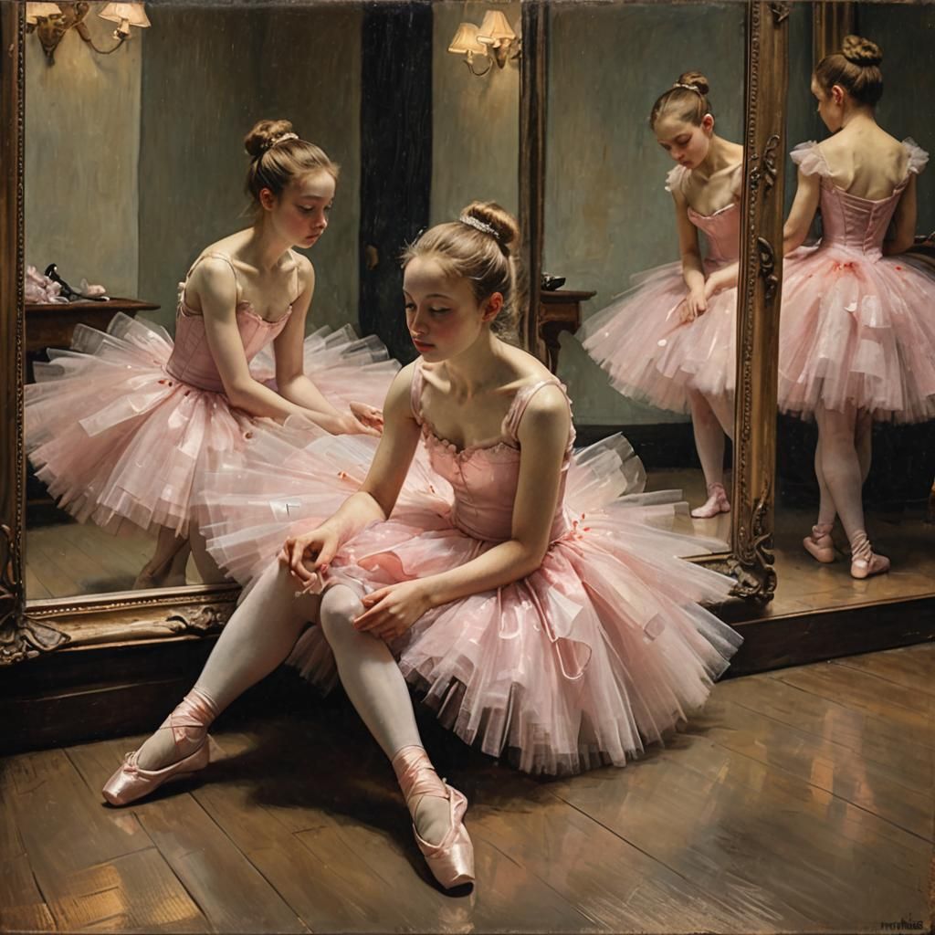 Ballerina Resting in Pink Tulle Tutu