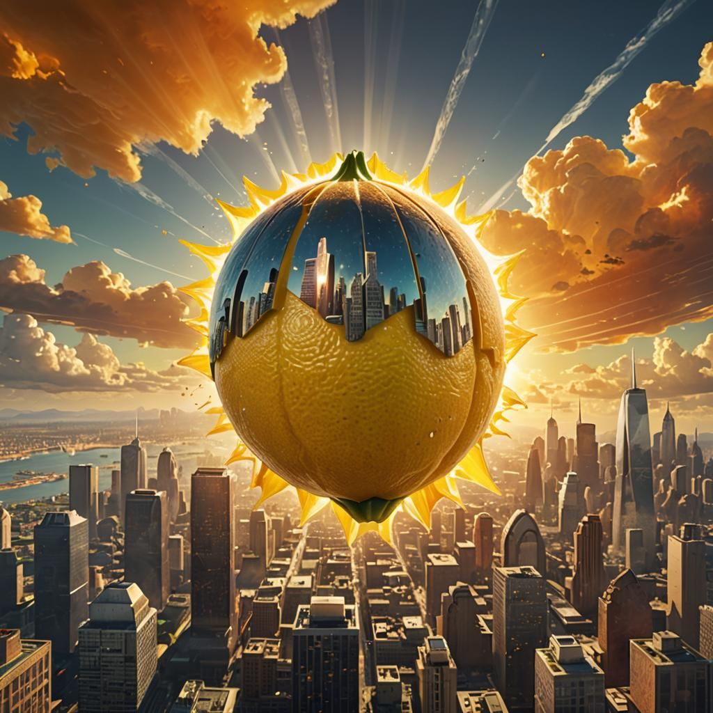 Colossal Lemon Slice Cityscape in Sci-Fi Concept Art