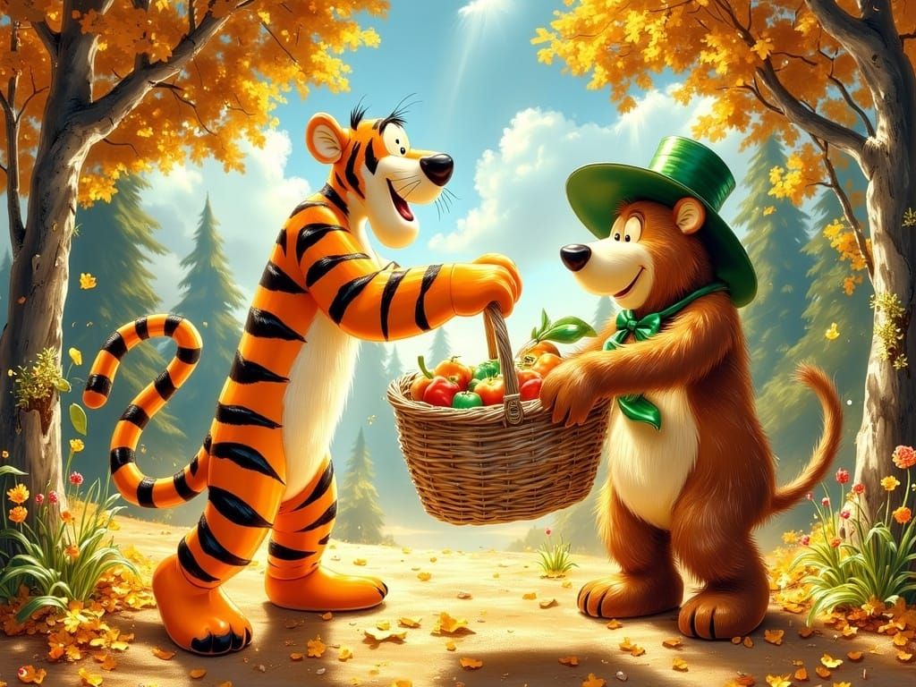 Tigger Steals Picnic Basket from Yogi Bear in Vibrant Jellys...