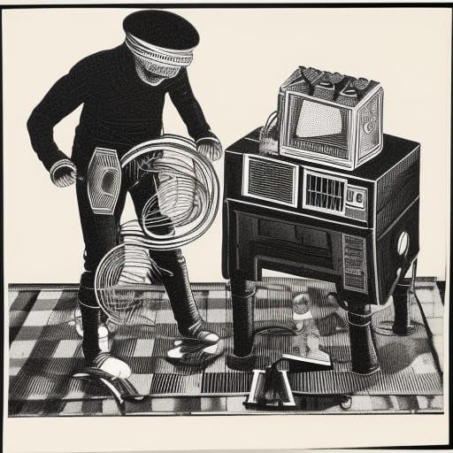 Checkered Workers in 1905 Arcade Machine