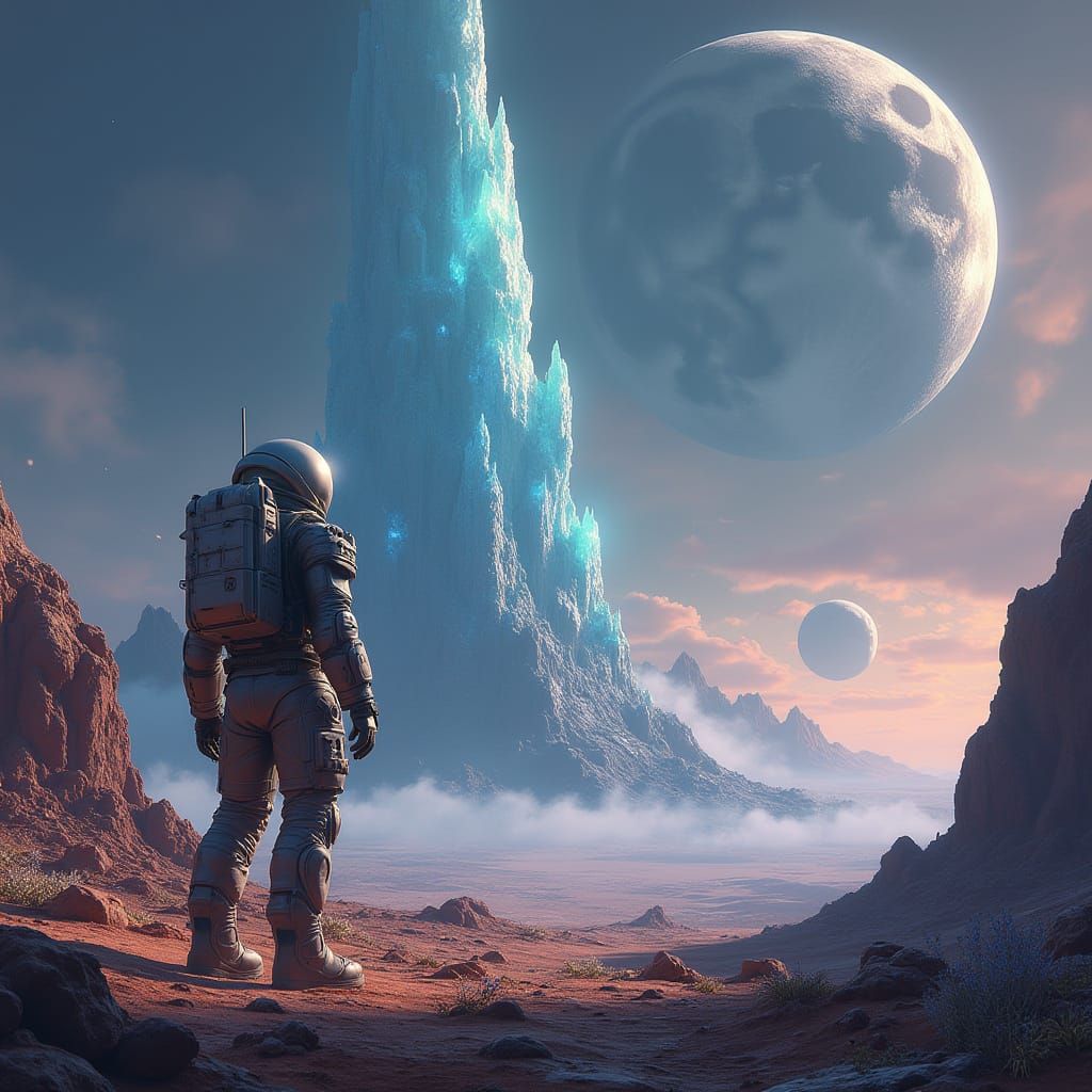 Astronaut on Alien Planet with Crystalline Structure
