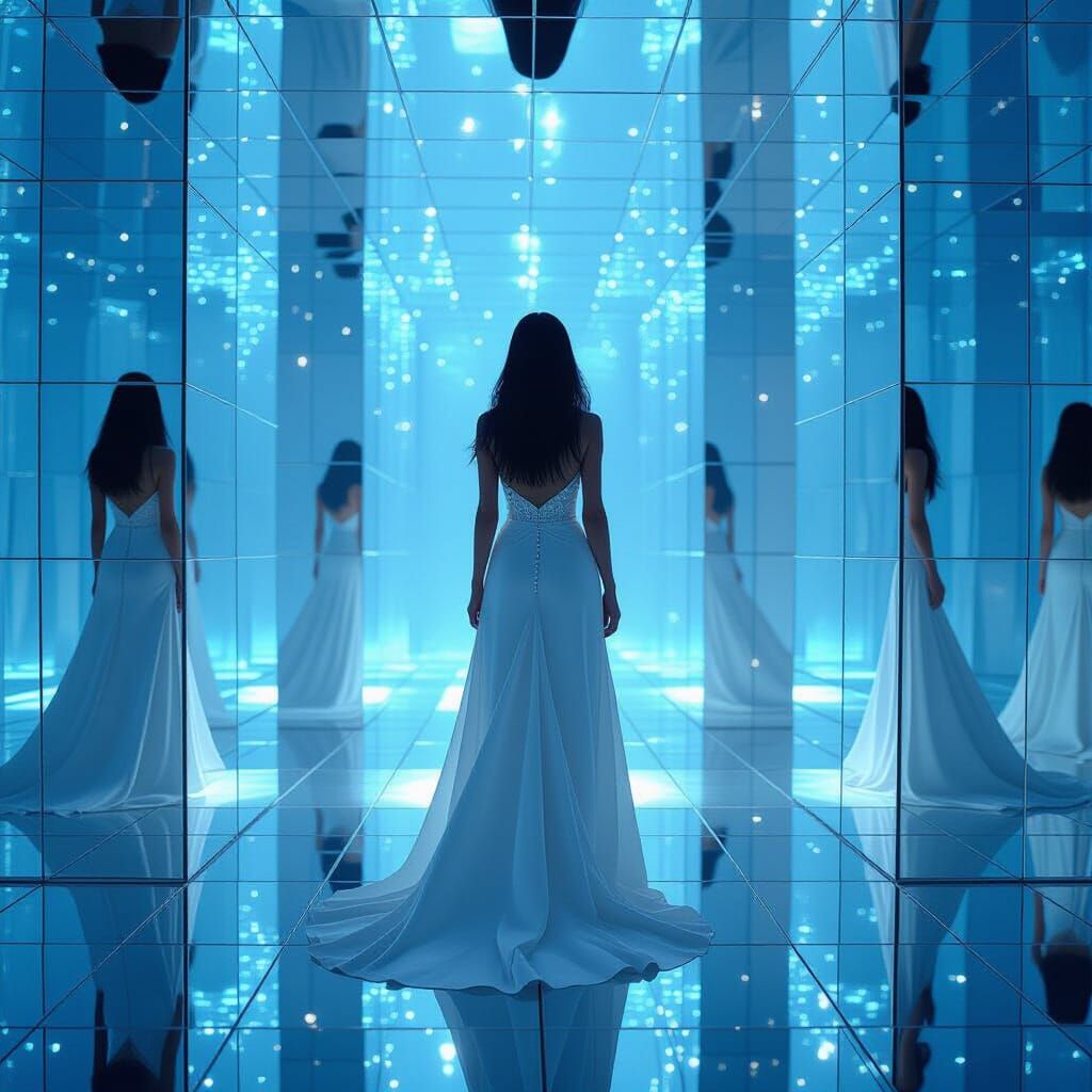 Woman in Shimmering Mirror World, Digital Art