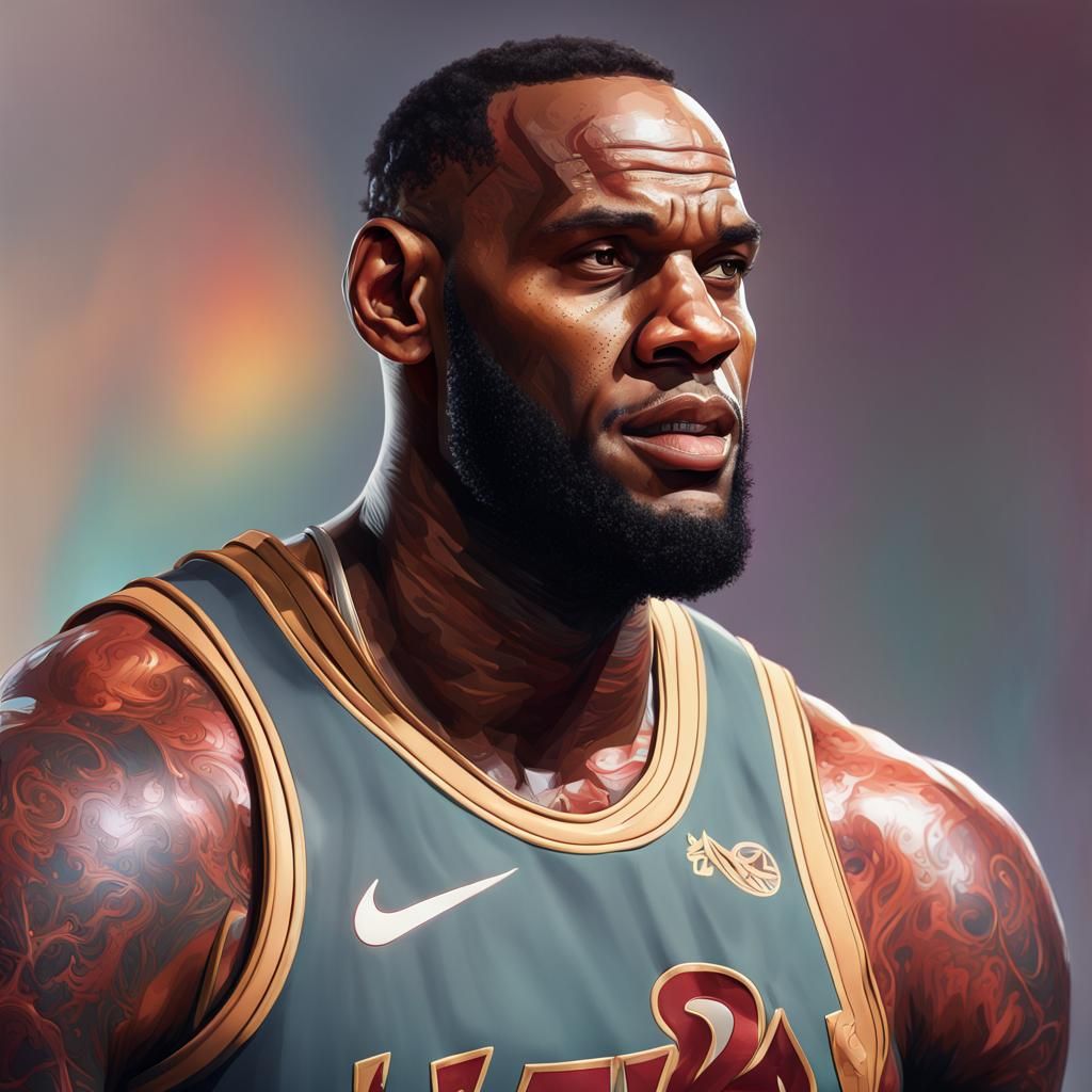 Lebron James Portrait with a Fat Belly