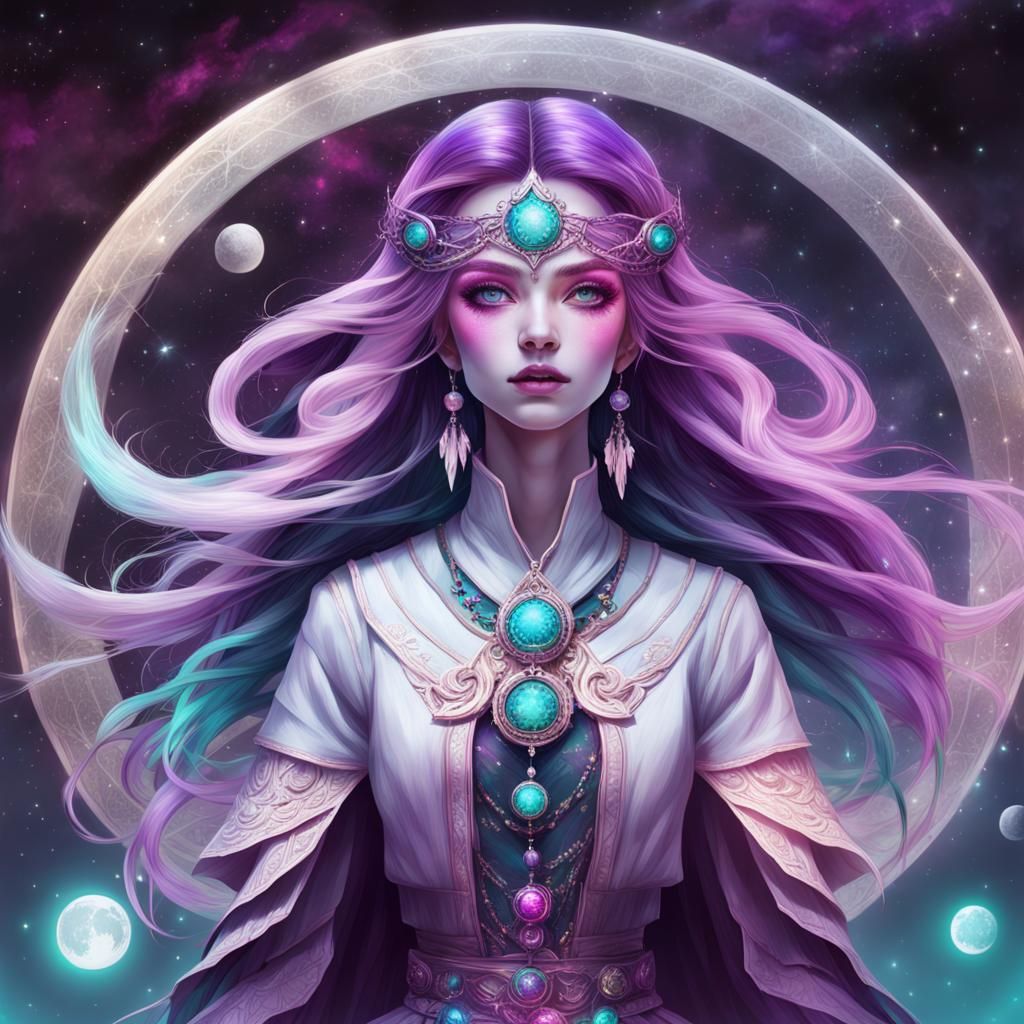 Celestial Sorceress Weaving Dreams in Stardust