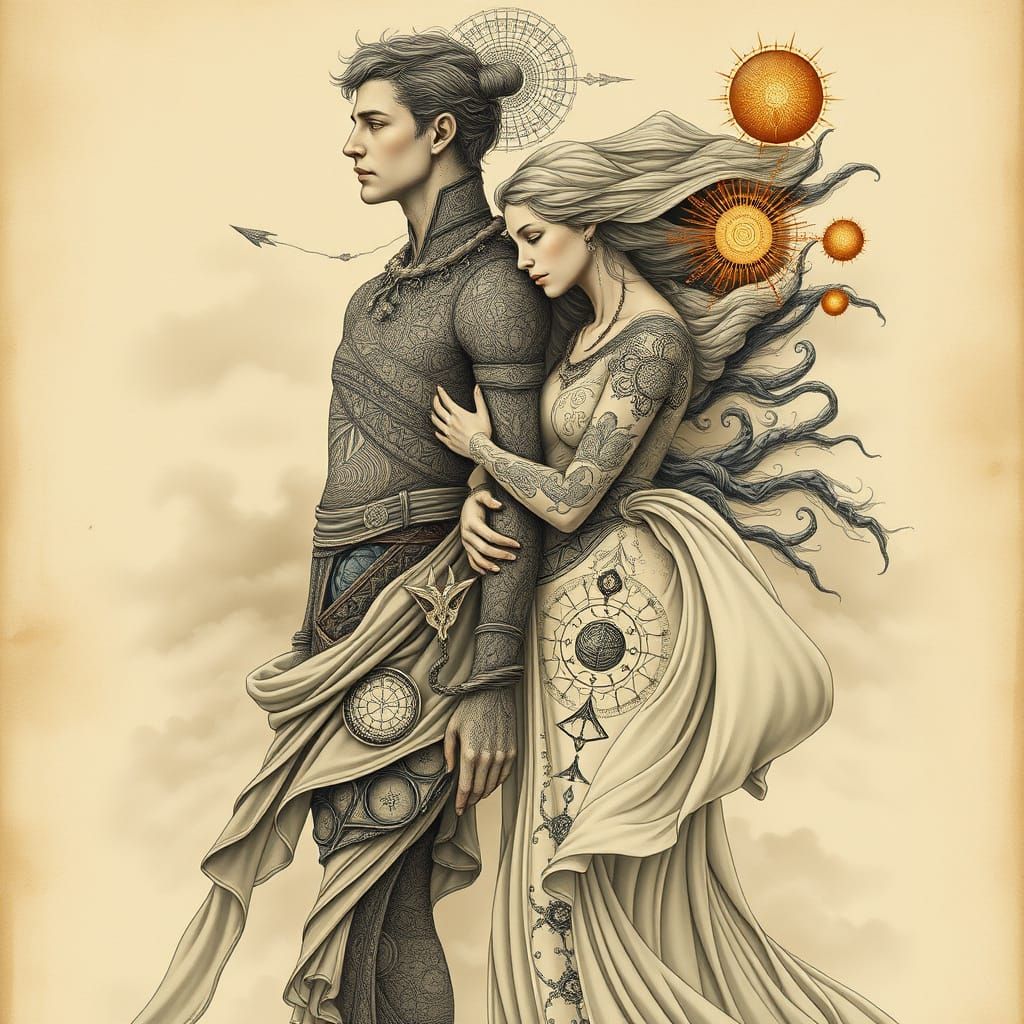 Ethereal Dreamscape: Intertwined Figures in Surreal Concept ...