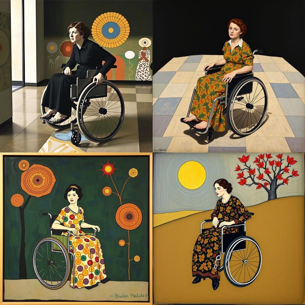 Surrealist Goddess in Wheelchair, Inspired by Klimt and O'Ke...